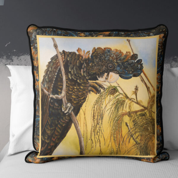 "Black Cockatoo" decorative cushion cover by Marina Strijakova