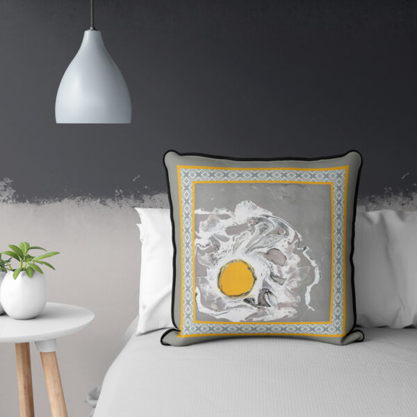 Decorative cushion cover "Mother Ravi" by Marina Strijakova - front, in setting