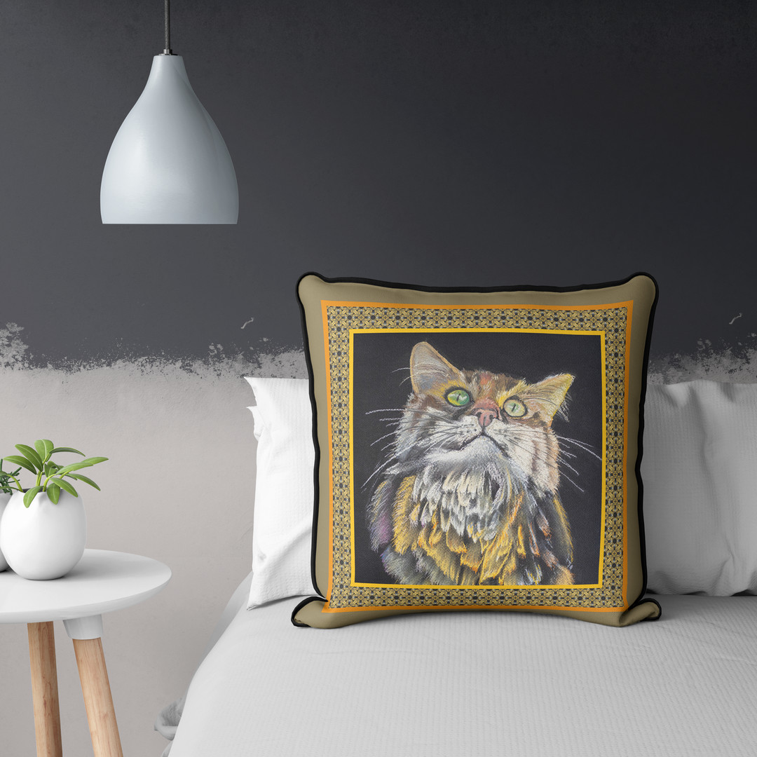 Decorative cushion cover "Norka" by Marina Strijakova - front, in setting Decorative cushion cover "Norka" by Marina Strijakova - front, in setting